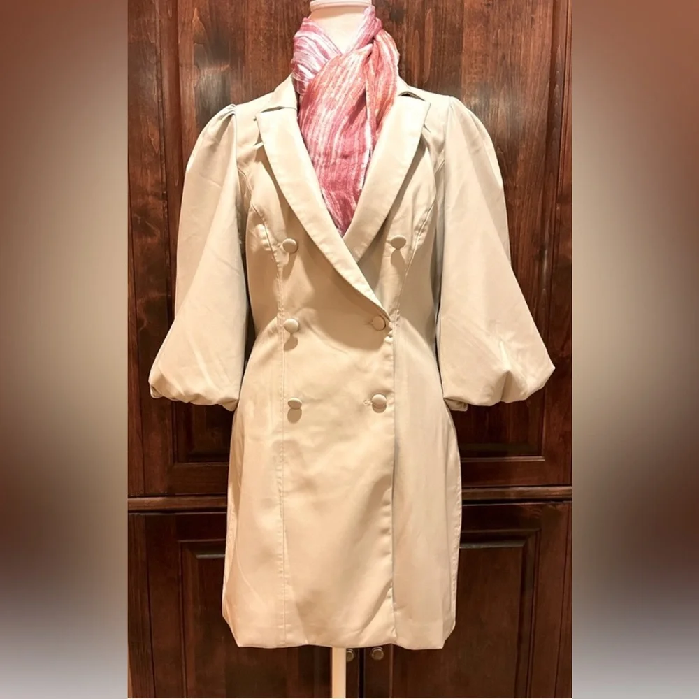 Anthropologie Awaylee vegan leather coat/ jacket w/ balloon sleeves Cream. S-XS - Picture 5 of 16